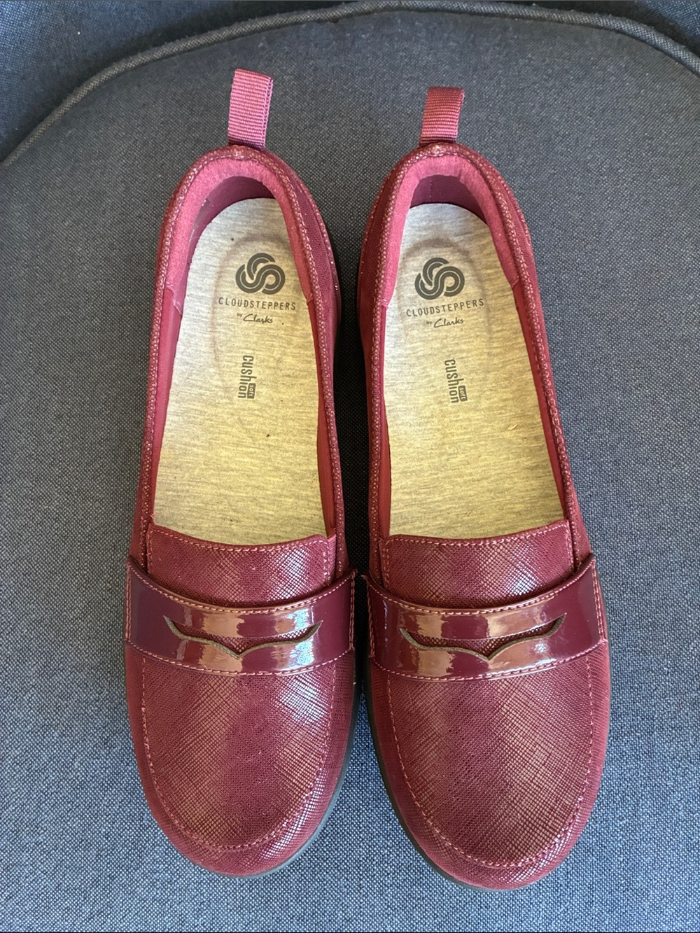 Cloud steppers by Clarks Burgundy Patent-Accent Slip-On Loafers